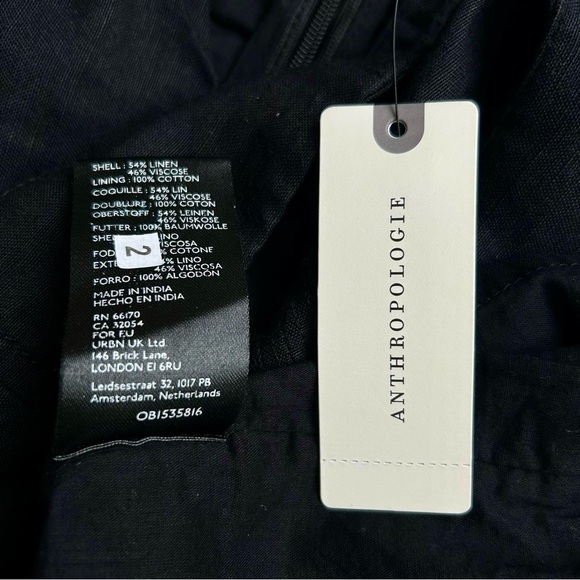 By Anthropologie Slim Mini Dress Black Linen Front Ring Cutout Size XS NWT - Picture 11 of 12